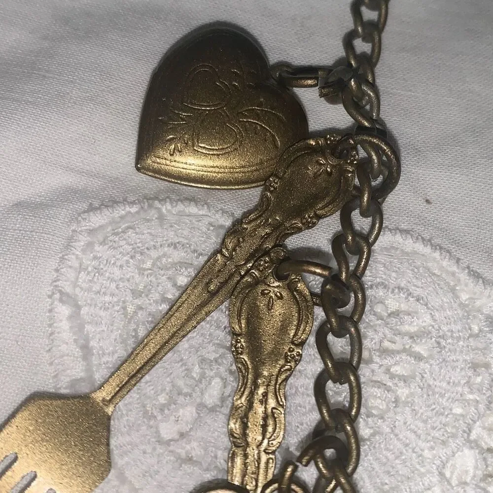Vintage Steam Punk Whimsical mantle clock large folk art skeleton key Locket cha
